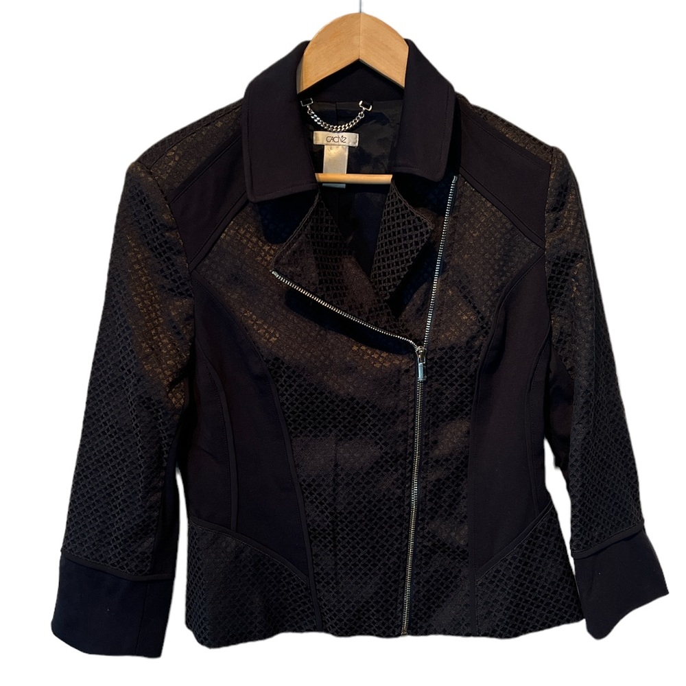 Cache midnight blue patterned moto jacket size 8